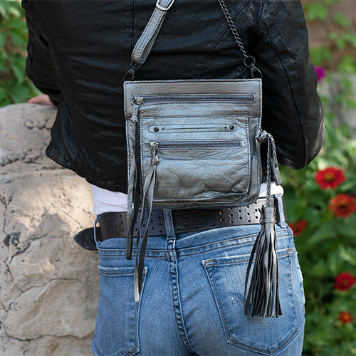 Metallic Silver Handmade Leather Cross Body Brings Up Your Black