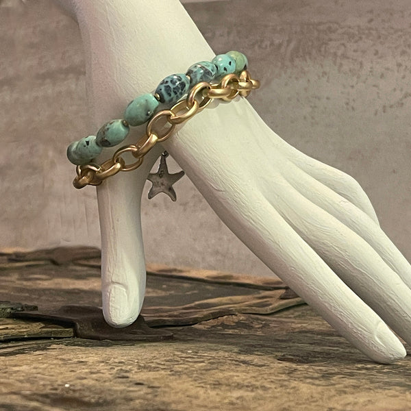AQUA Dragon Skin Agate STARFISH Chain Bracelet