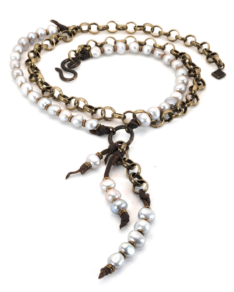 BRIDGETTE Baroque Pearl Double-strand Necklace with Tassel Embellishment