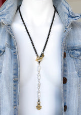ANGELICA Pearl Rosary and Artisan Charm Toggle Necklace