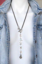 ANGELICA Pearl Rosary and Artisan Charm Toggle Necklace