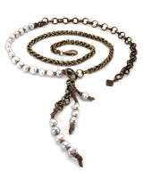 COCO Baroque Pearls Mixed Metals Opera-length Necklace or Double-wrap Choker with Embellished Tassel