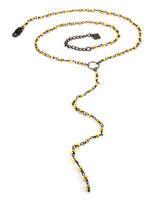 GWYNETH Pyrite Rosary Chain Y Lariat Matinee Necklace