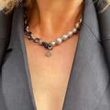 MARCELLA Rolo Chain and Baroque Pearl Princess Necklace