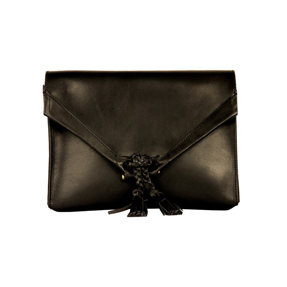 Genuine Craie Black Leather Monochrome Tiger Double Layer online Envelope Clutch