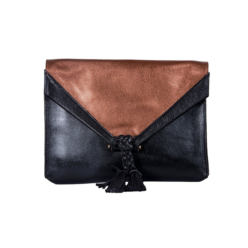 Designer Leather Envelope Bag - Handmade Black Leather Small Purse