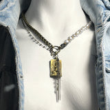 GABRIELLA Pyrite Rosary Chain with Baroque Pearl Y Lariat Matinee Necklace