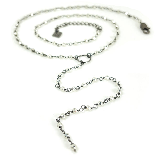 GWYNETH Pyrite Rosary Chain Y Lariat Matinee Necklace