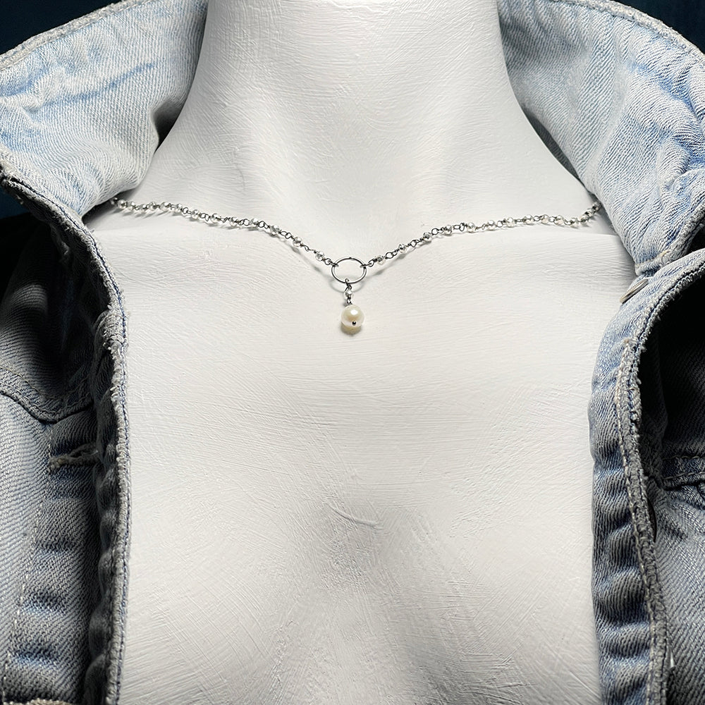 BREE 18 Pyrite Rosary Chain with Baroque Pearl Y Lariat Princess Neckl Embrazio