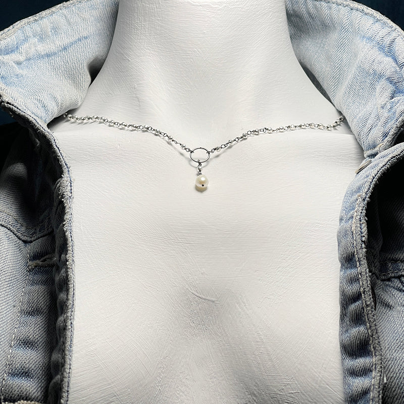 BREE 18 Pyrite Rosary Chain with Baroque Pearl Y Lariat Princess Necklace