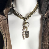 Gunmetal and Baroque Pearl Opera Necklace or Double-Wrap Choker with Pewter  and Pearl Tassel