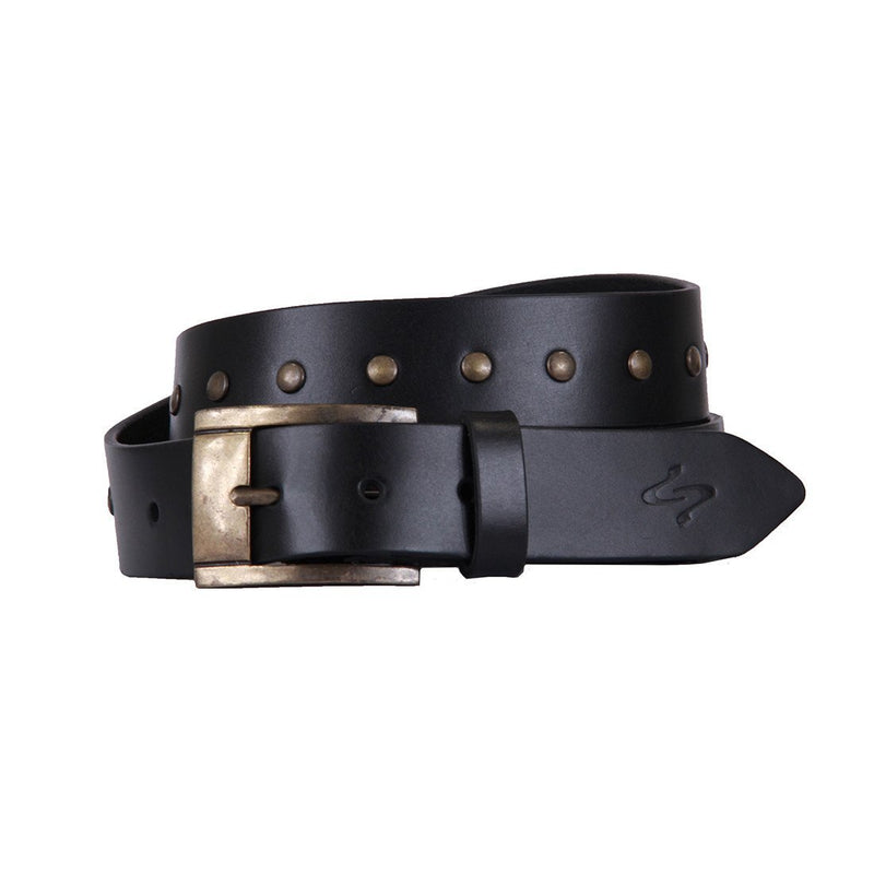 Womens black leather jeans belt with chrome buckle - Hip & Waisted